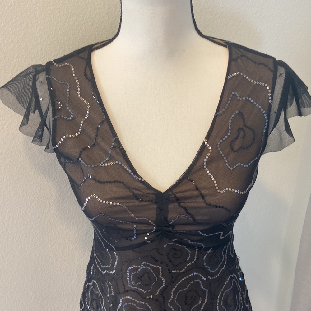 BCBG black/nude/silver sequin cocktail dress